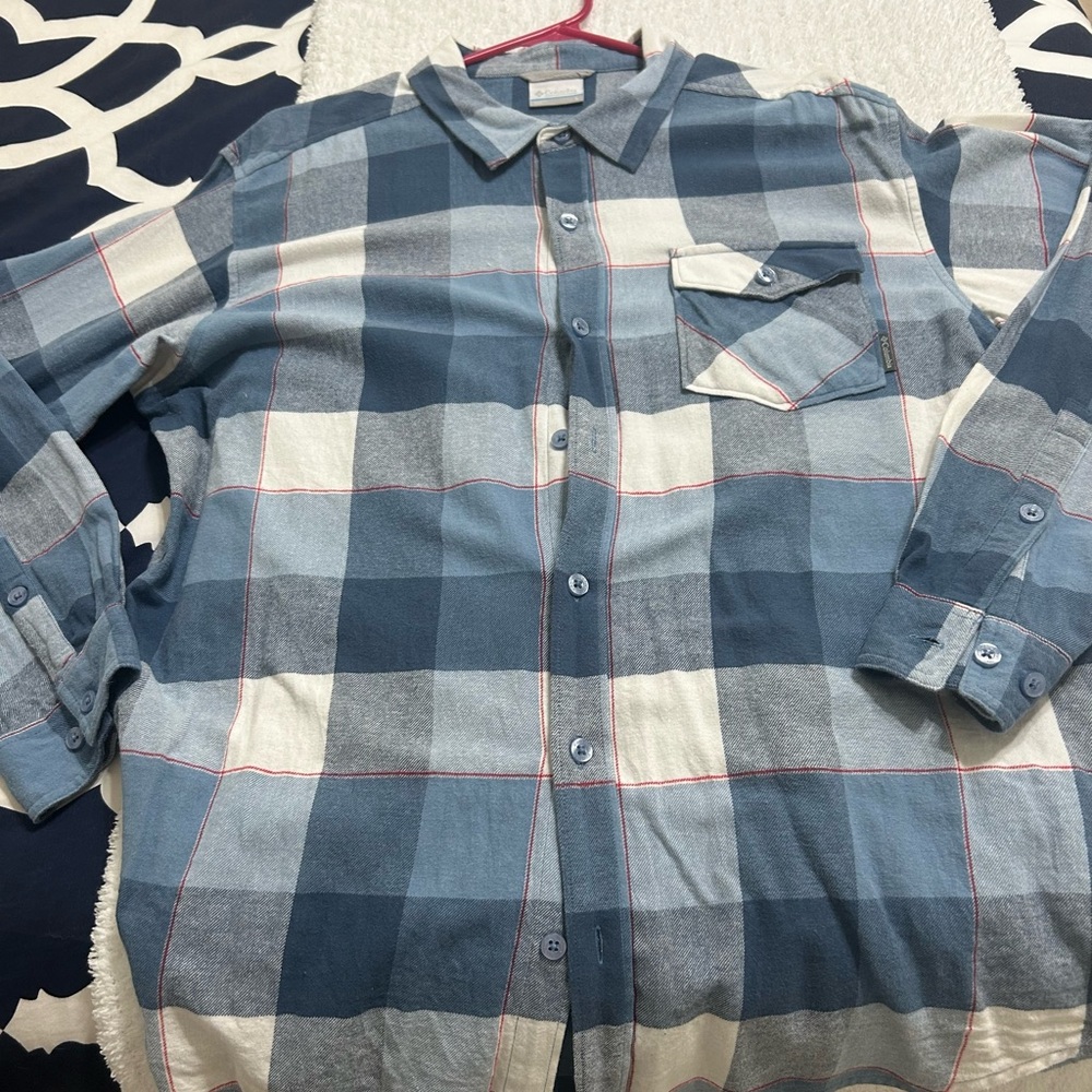 Men’s Columbia Blue and White Checkered flannel Men's Shirt 100% cotton Large